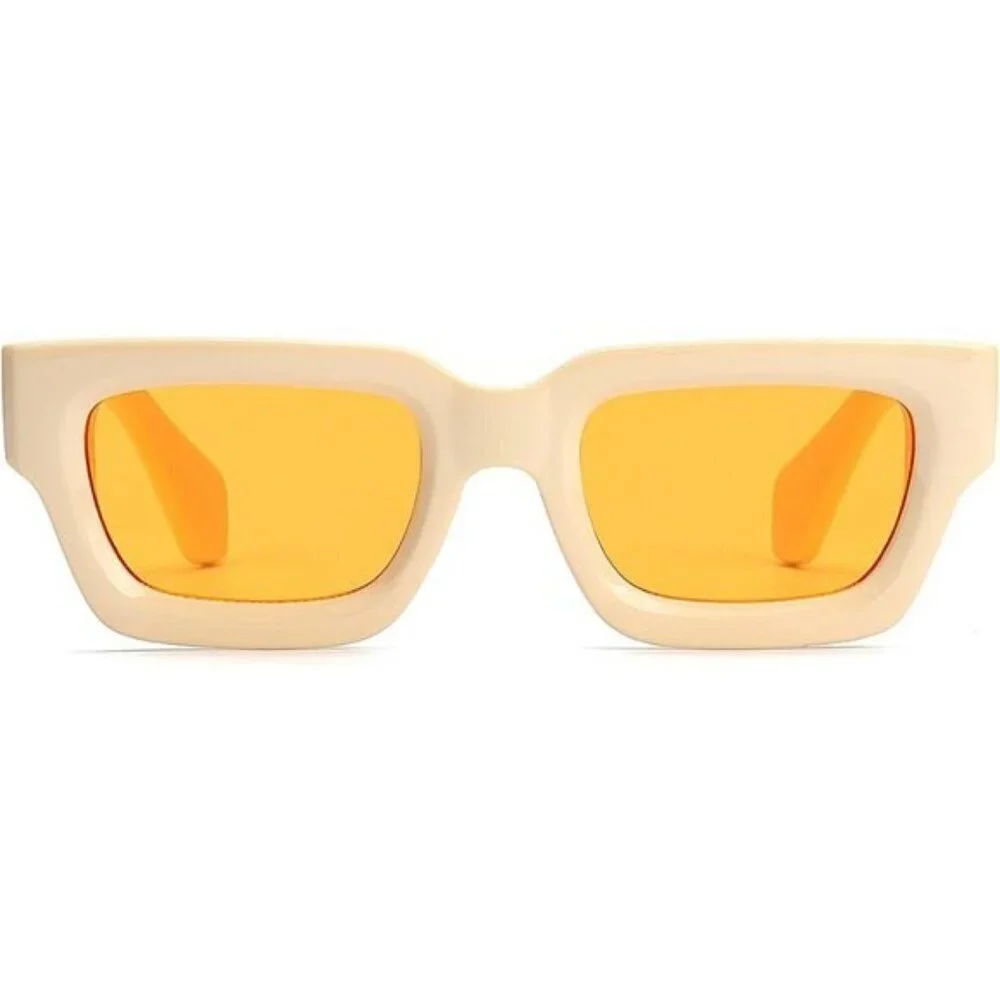 ⚡Men Yellow Fashion Thick Trendy Square Shades Rectangle Designer SunGlasses